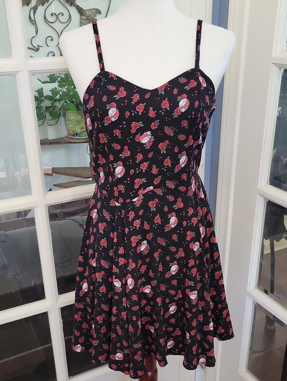 JUNK FOOD x Grateful Dead Rose & Skull Skater Cami Mini Dress Black | Size: S